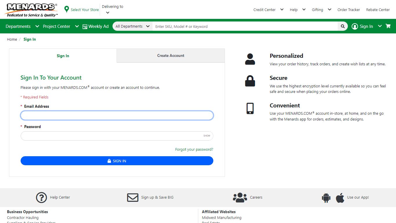 Sign In at Menards®